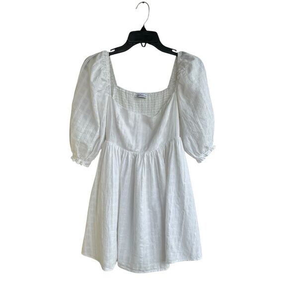 White Cotton Babydoll CottageCore Puff Sleeves Dress- SZ S - Picture 1 of 3